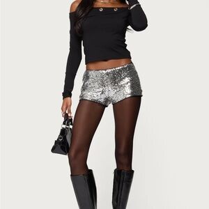 Silver Sequin Mini Shorts
